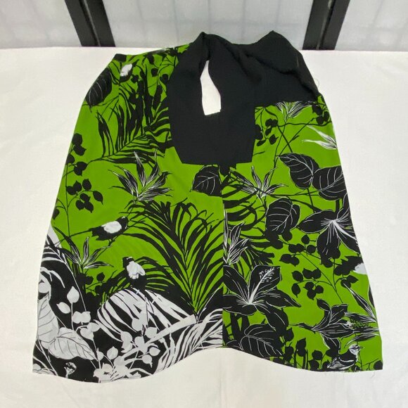 Worthington Banded Cap Sleeve Pleated Front Back Yoke Zip Top Black Green XL - Picture 10 of 12